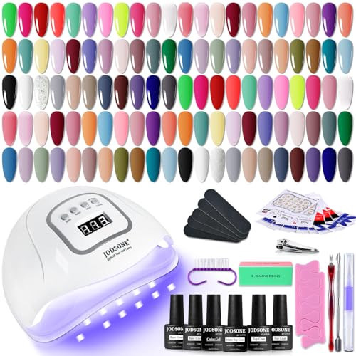 JODSONE 60 Bottles of Gel Nail Polish Kit with U V Light 55 Kinds of Gorgeous and Charming Gel Polish Kit 5 Pieces Soak off Glossy Matte Top Coat Base Coat | Amazon (US)