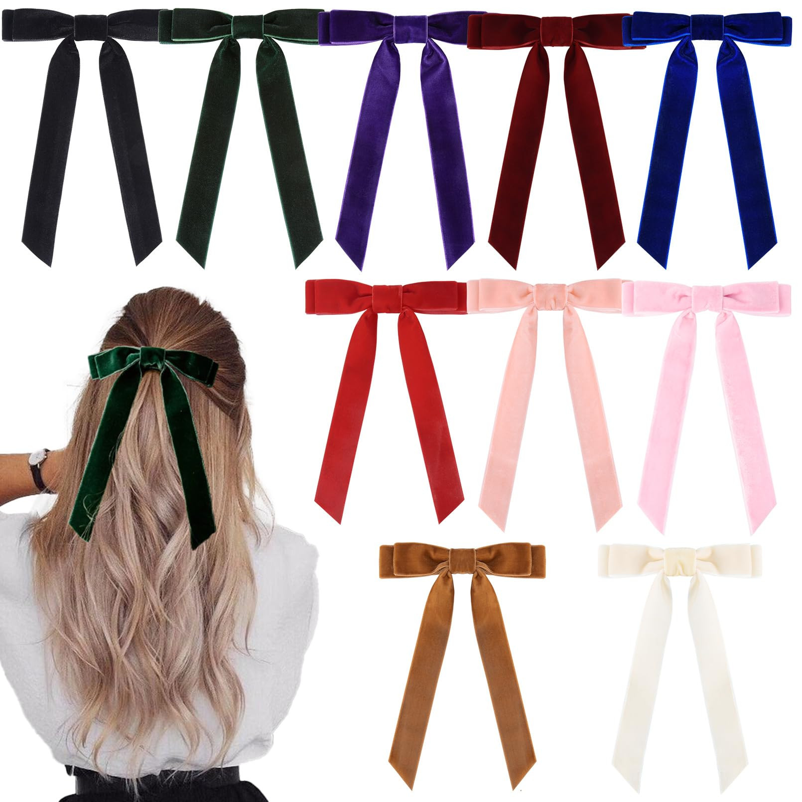 10PCS Velvet Bows Hair Clip Ribbon Accessories Ponytail Holder Hair Bow for Women Girls Toddlers ... | Amazon (US)