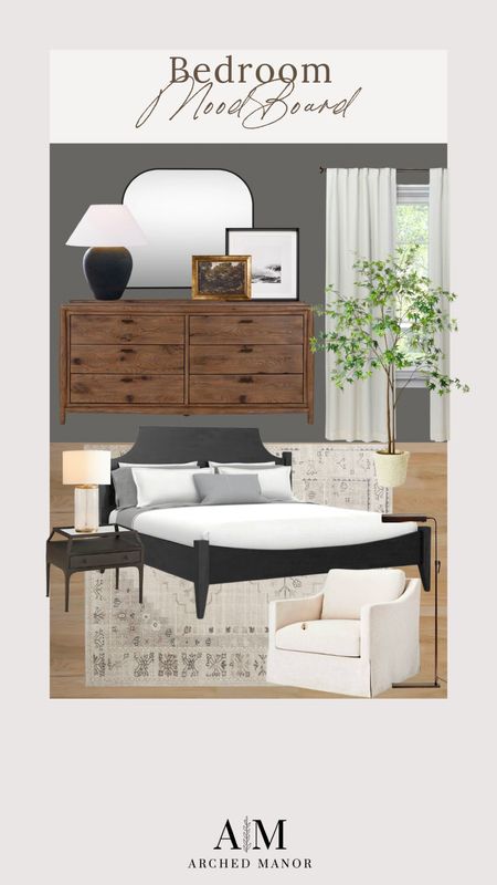 Bedroom design! Black bed, wood dresser, wool rug, primary bedroom, guest bedroom, nightstand 

#LTKhome #LTKsalealert #LTKstyletip