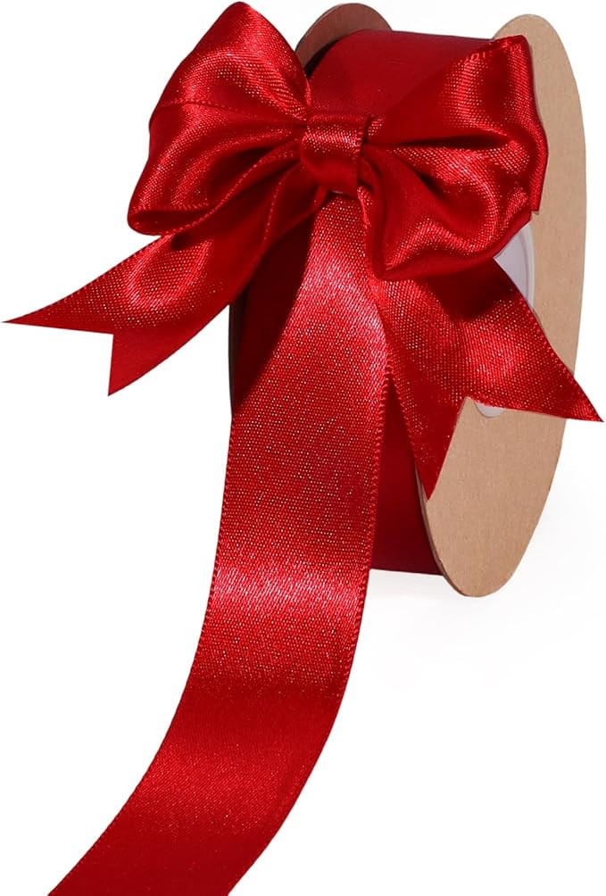 LaRibbons Bright Red Satin Ribbon 1 Inch 25 Yards Luxury Double Faced Red Ribbon for Gift Wrappin... | Amazon (US)