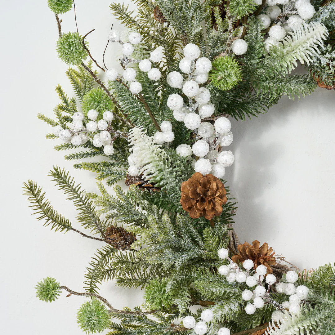 White Sugar Berry, Pinecone & Winter Greenery Christmas Front Door Wreath - Available in 2 Sizes | Darby Creek Trading