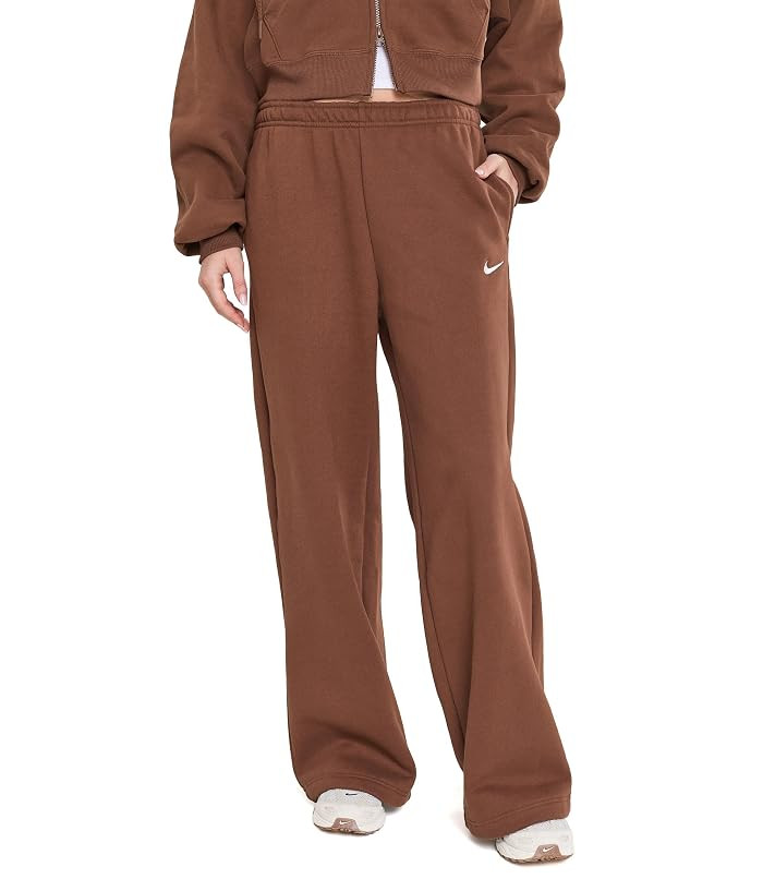 Nike Studio Fleece Midweight Mid-Rise Standard Wide Leg Pants Women's Clothing Cacao Wow/Sail: LG (US 12-14), Cotton/Polyester | Zappos.com