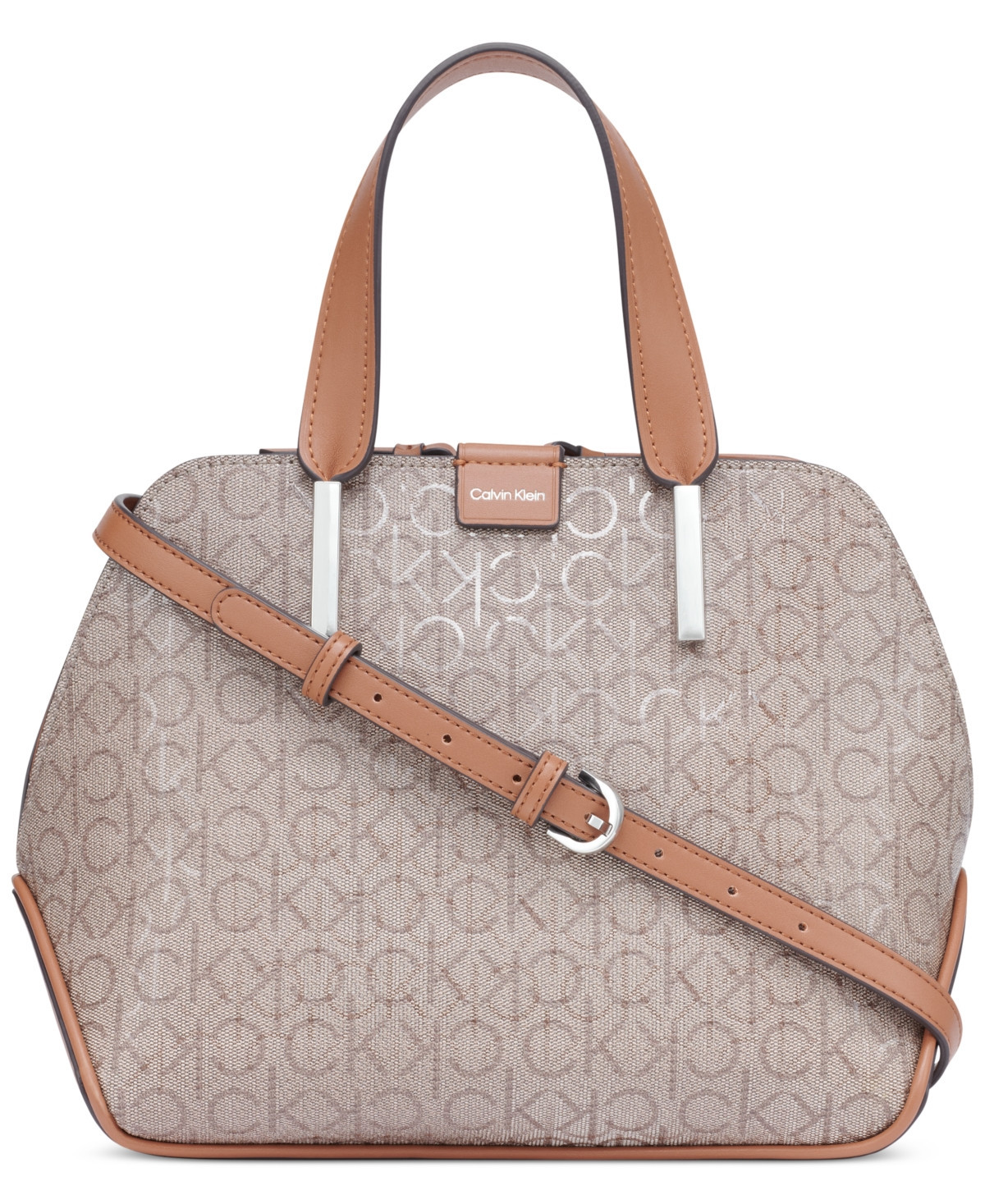 Calvin Klein Audrey Signature Convertible Satchel - Almond Taupe/Caramel | Macy's