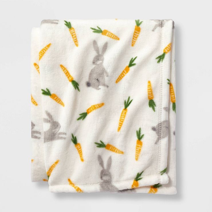 Bunny with Carrot Easter Throw Blanket Cream/Orange/Gray - Spritz™ | Target