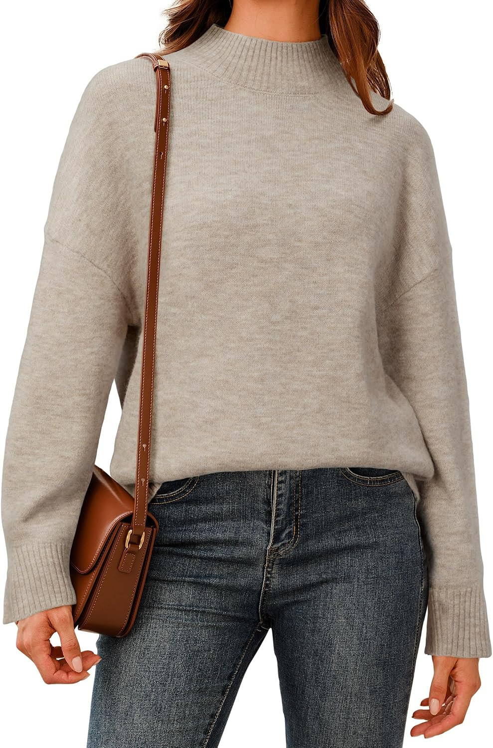 Arach&Cloz Women's Wool Blend Soft Mock Neck Casual Oversized Fall Sweater | Amazon (US)