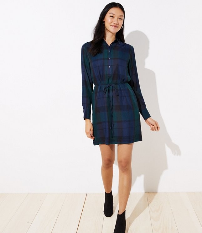 Plaid Tie Waist Shirtdress | LOFT | LOFT