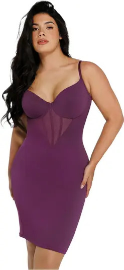 Popilush Shapewear Mesh Corset Panel Built-In Sculpting Midi Dress | Nordstrom | Nordstrom
