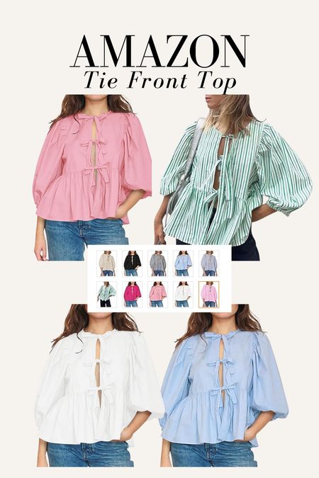 Amazon tie front top! True to size, I wear size small. Spring top, spring blouse, summer top, tie top, bow top, bow blouse 

#LTKFindsUnder50 #LTKStyleTip