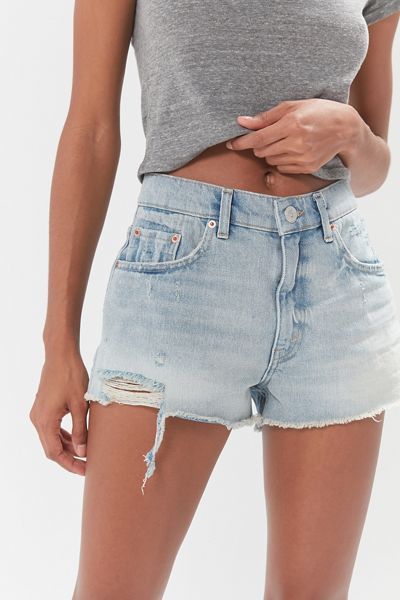 BDG Essential Mid-Rise Cutoff Short – Distressed Denim | Urban Outfitters (US and RoW)