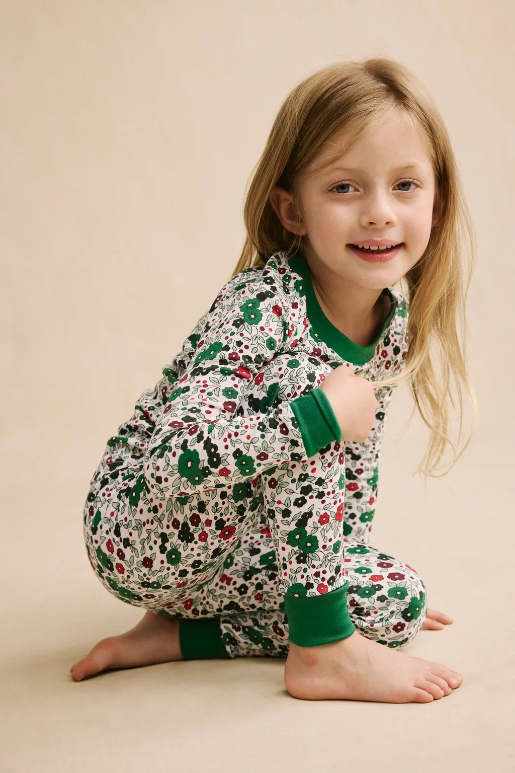 Kids Long-Long Set in Classic Green Vivian Floral | Lake Pajamas