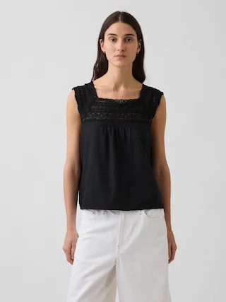 Linen-Blend Crochet Square-Neck Top | Gap (CA)