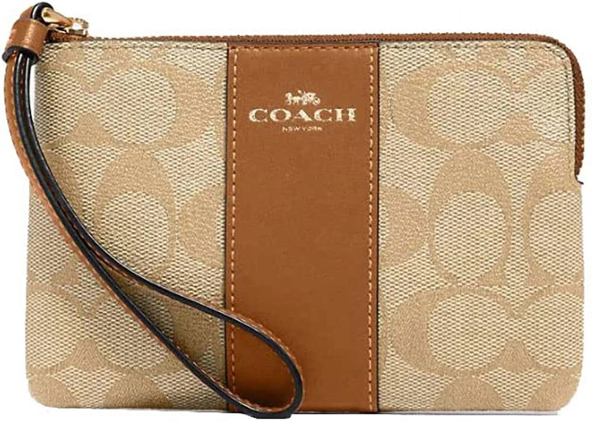 Coach Women's Small Corner Zip Wristlet in Signature Canvas (Light Khaki / Light Saddle) | Walmart (US)