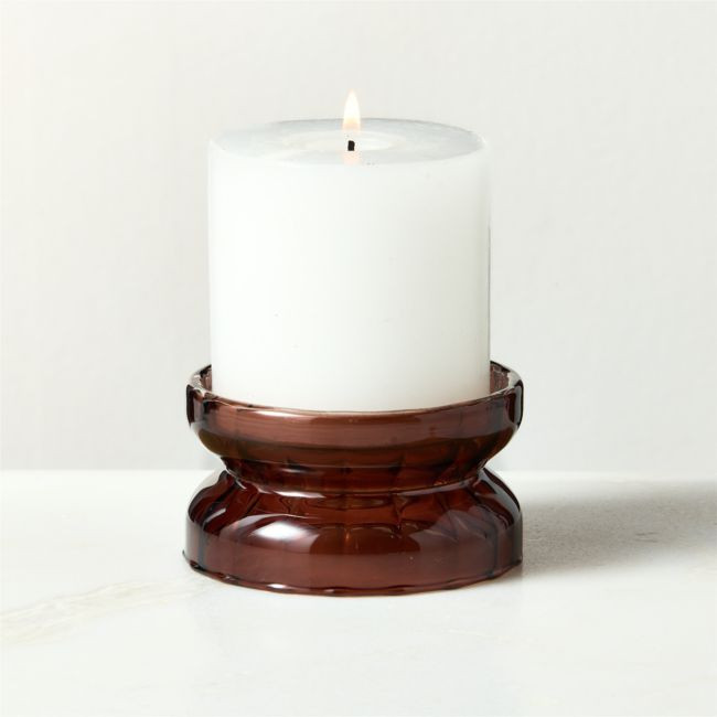 Melina Brown Glass Pillar Candle Holder Small | CB2