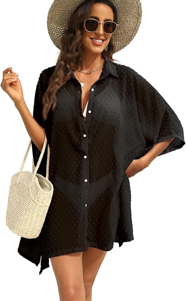 NIASHOT Bathing Suit Cover Ups for Women Button Up Chiffon Beach Swimwear | Amazon (US)