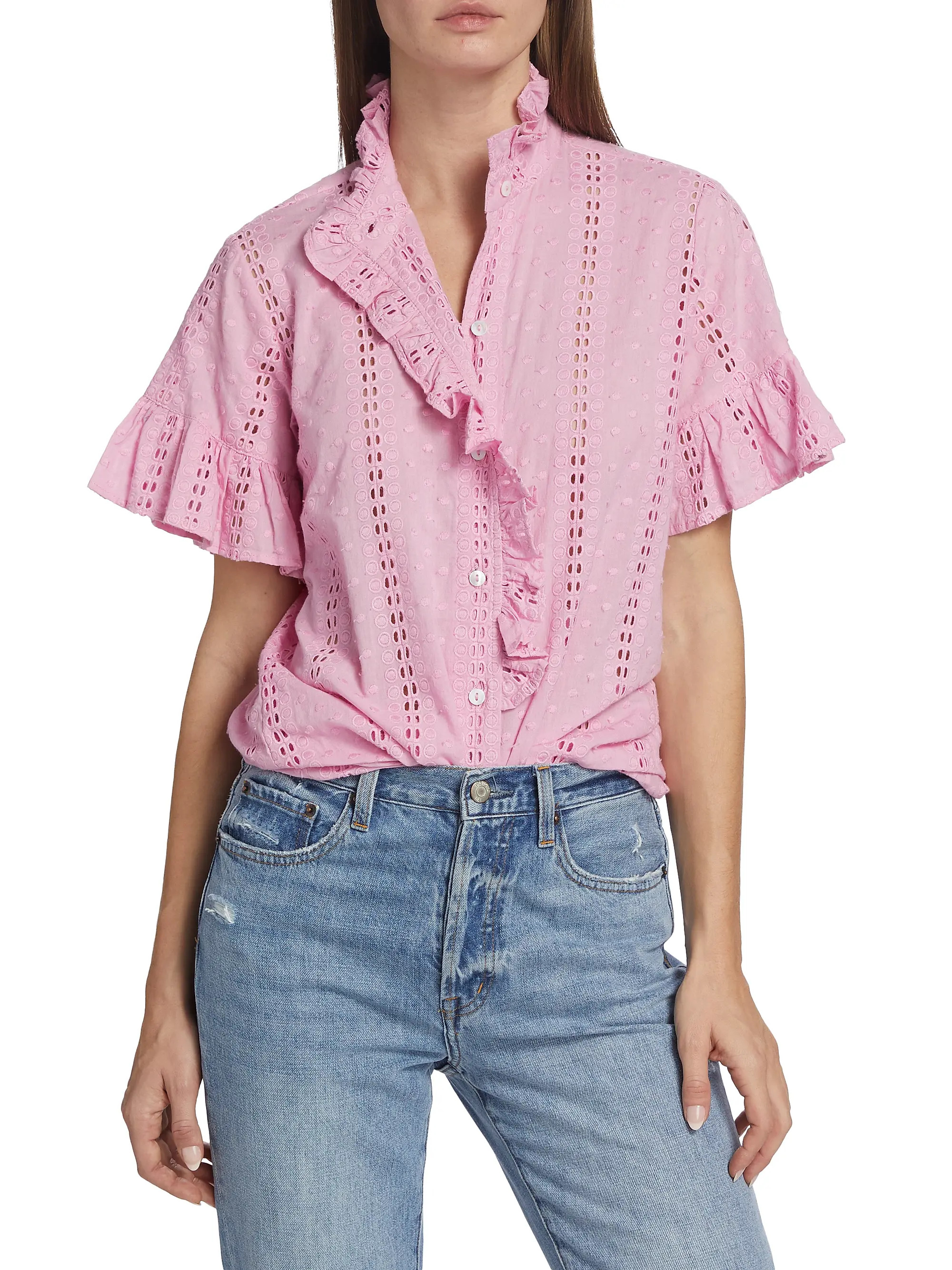 Vanessa Cotton Ruffled Eyelet Top | Saks Fifth Avenue