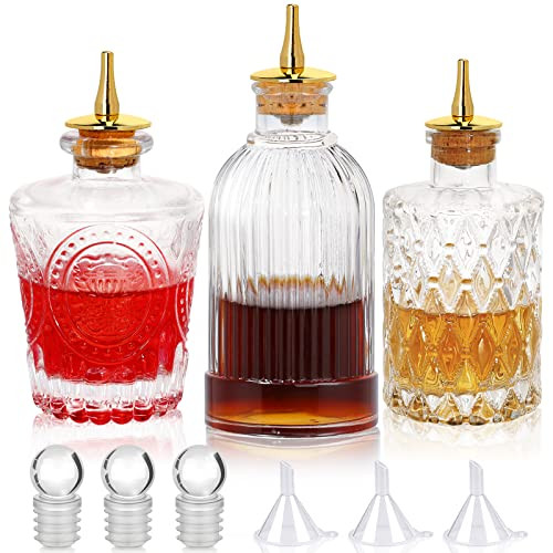 Bitters Bottle Set of 3 Vintage Glass Dasher Bitter Bottles for Cocktail Whiskey Mixing Drinks Di... | Amazon (UK)