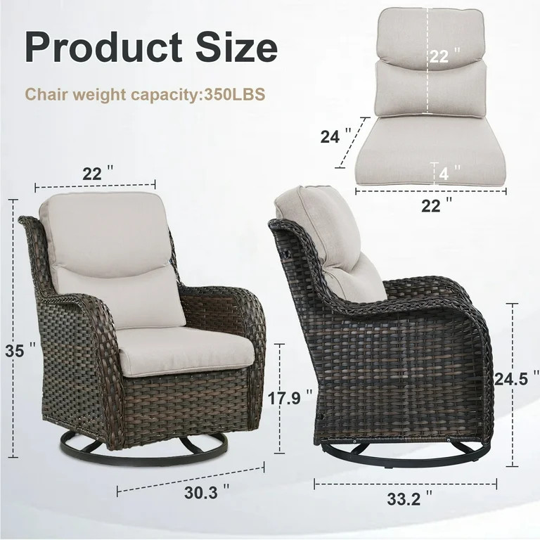 OPOHORO High Back Patio Swivel Glider Chairs Set of 2, All Weather Outdoor Brown Wicker Swivel Gl... | Walmart (US)