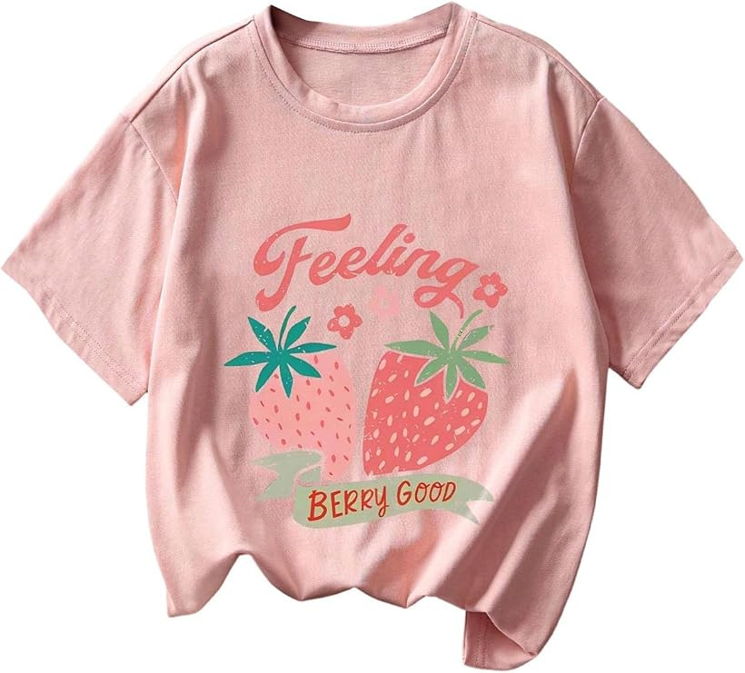 RoseSeek Girl's Graphic Print Tee Shirt Round Neck Short Sleeve T Shirts Summer Cute Trendy Tops | Amazon (US)