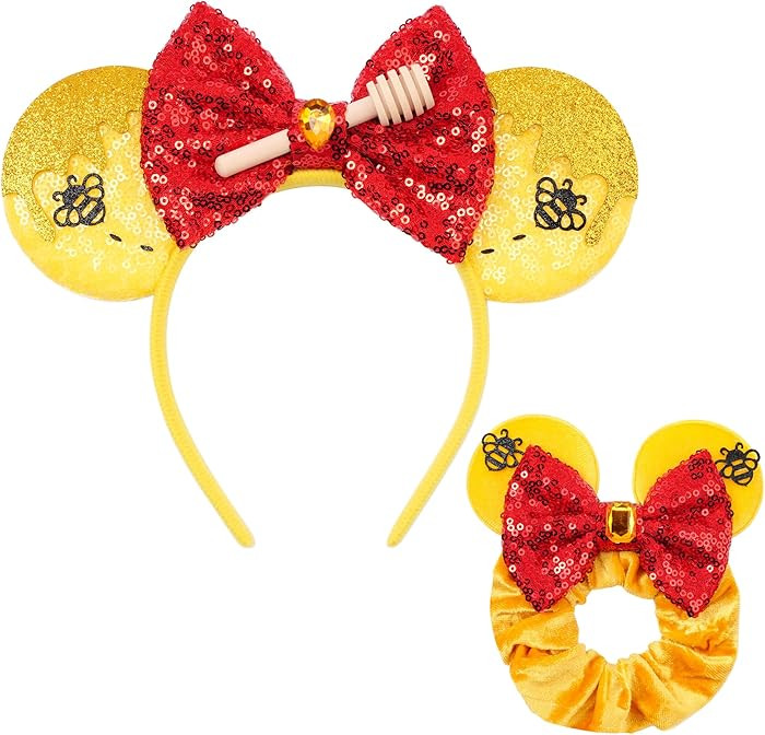 Mouse Ears Headbands 2 Sets Honey Bee Sequin Minn Ears Scrunchies Yellow Bear Ears Hair Accessori... | Amazon (US)