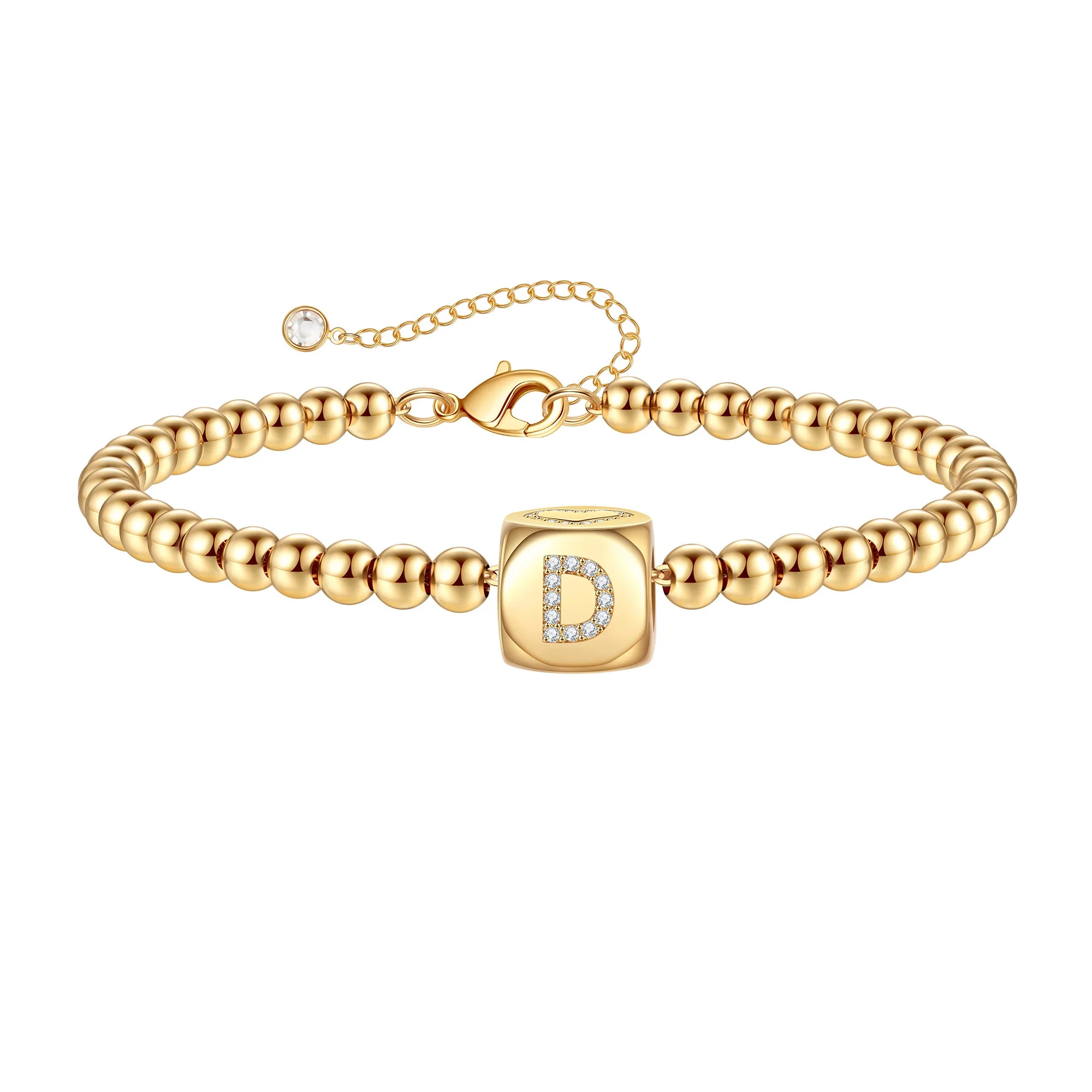TINGN Gold Initial Bracelets for Women Girls 14K Gold Plated Handmade Letter Bead Bracelet Person... | Walmart (US)