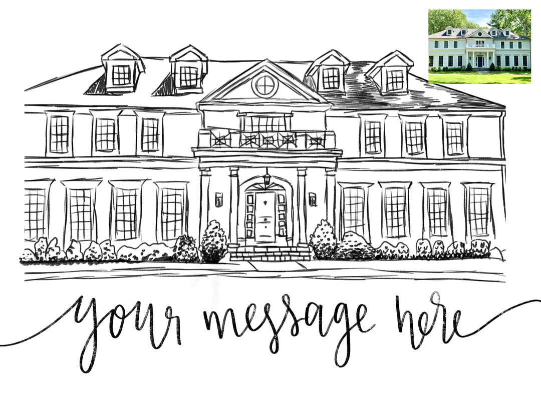 Digital Custom House Portrait Sketch - Etsy | Etsy (US)