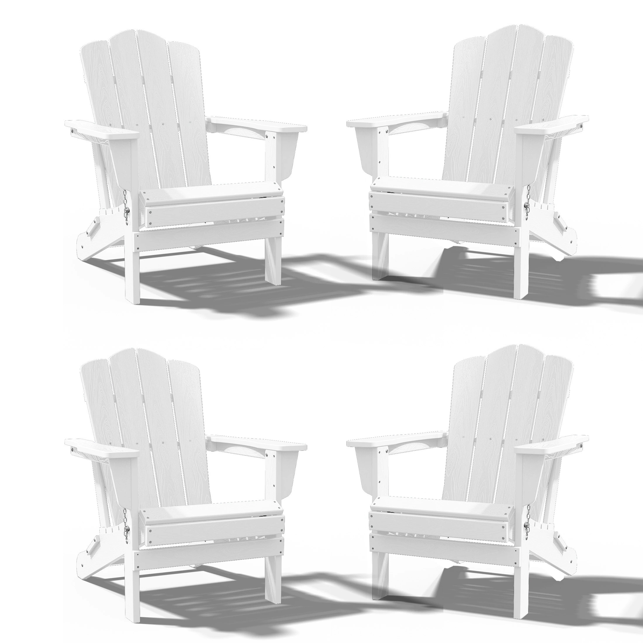 JEAREY HDPE Folding Adirondack Chair Set of 4 Set of 4 Stackable White HDPE Frame Stationary Adirondack Chair with Slat Seat one_size | PEYD04-WE | Lowe's