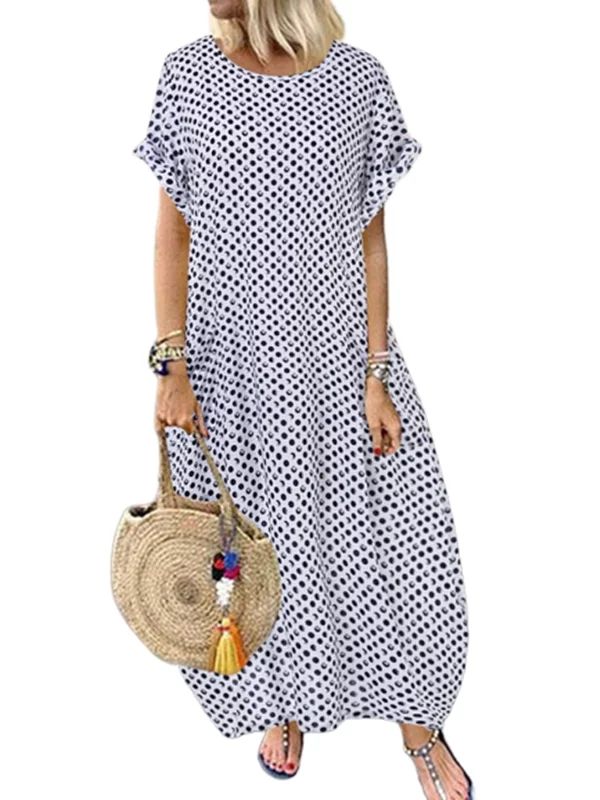 ZANZEA Women O Neck Short Sleeve Dot Printing Dress With Pockets Maxi Dress | Walmart (US)