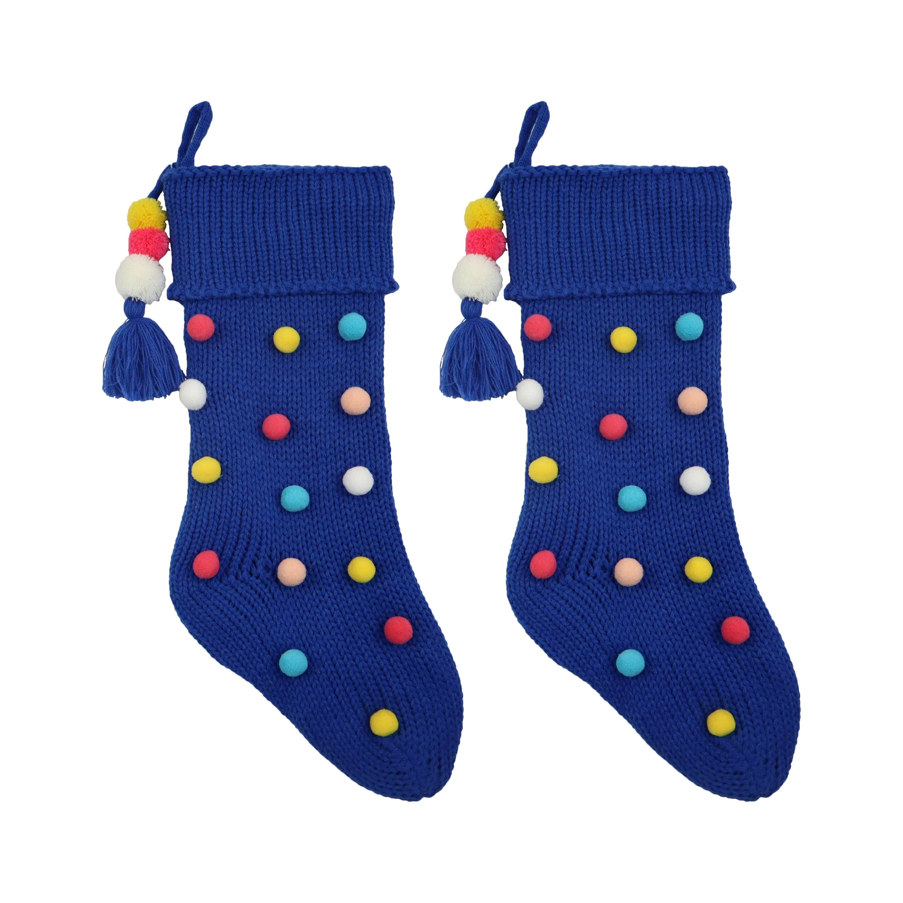 Holiday Time 2pack 20inch Blue Knit Christmas Decoration Stocking - Walmart.com | Walmart (US)