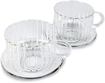 Pretty Please Home Borosilicate Glass Modern Ribbed Tea Cup and Saucer with Convenient Solid Hand... | Amazon (US)