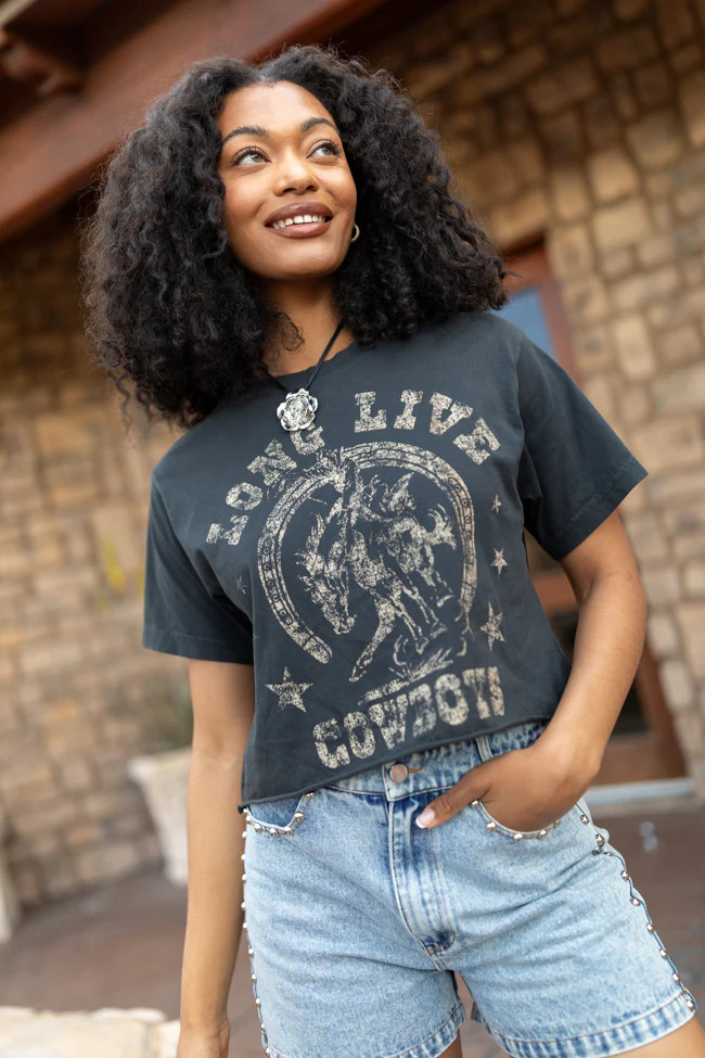 Long Live Cowboys Black Graphic Tee | Pink Lily