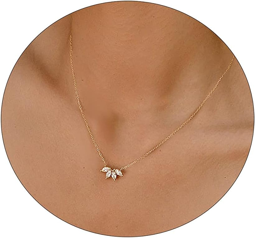 Diamond Necklace for Women, Dainty 14k Gold Plated Flower Necklace | Amazon (US)