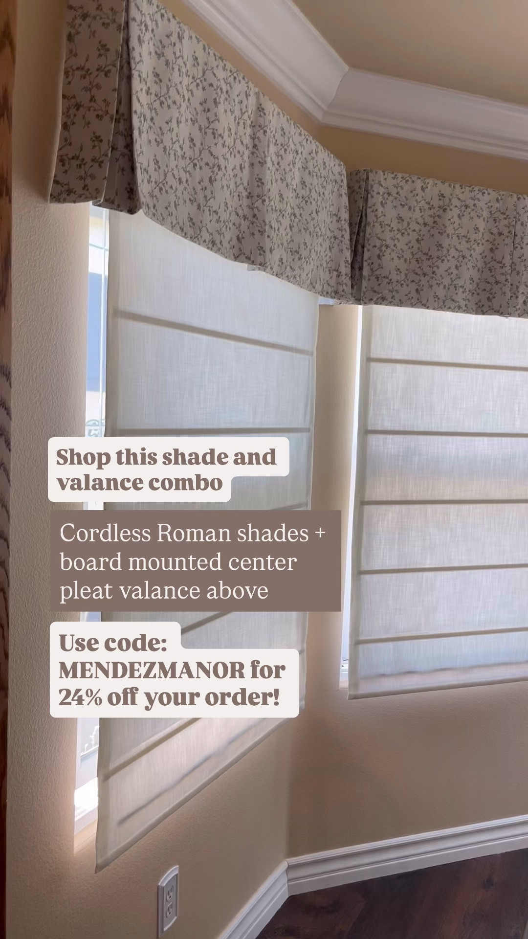 Cordless Roman shade with board mounted valance above. 🙌🏻

Exact selections listed below. Use coupon code: MENDEZMANOR for 24% off your order! 

These are my clients new window treatments! We just finished a full living room and dining room refresh in her home in Whittier, California. 

Shades: 
Cordless Roman shade
Fabric: Isabella
Color: Beige white
Mount: Outside
Lining: Privacy

Valance: 
Style: Board mounted center pleat. 
Fabric: Britt Benoechea Verte BB-L2

#LTKHome