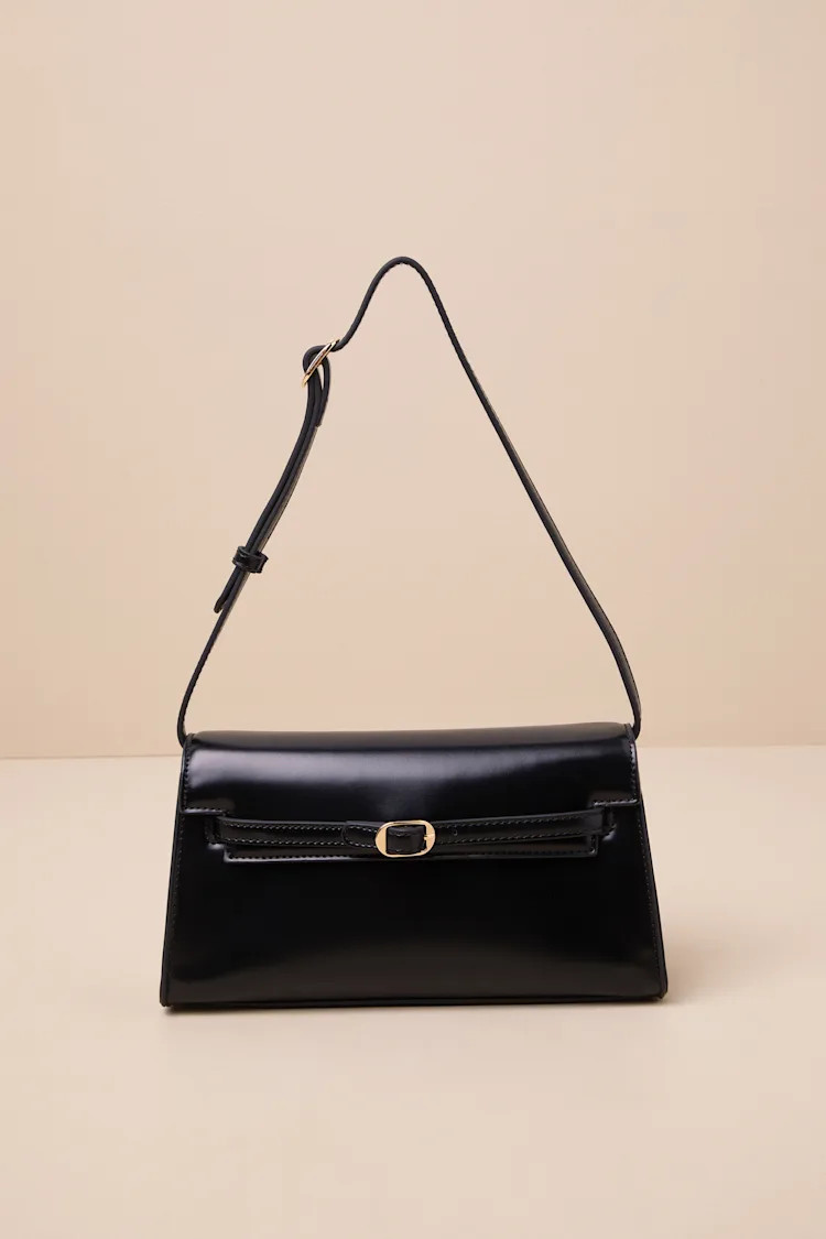 Calandra Black Vegan Leather Shoulder Bag | Lulus