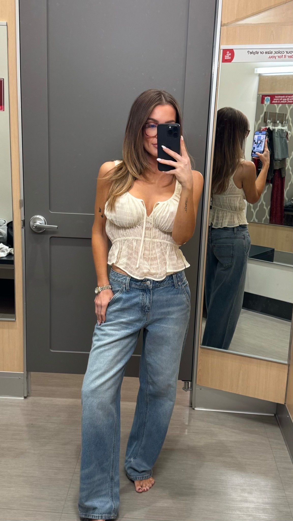 The cutest top and lower rise jeans. Wearing size XS in top and 2 in bottoms. 

#LTKStyleTip #LTKFindsUnder50 #LTKSeasonal