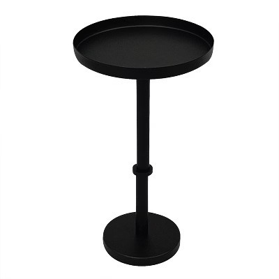 The Urban Port 22" Side End Table Vintage Sleek Pillar Base Round Tray Top Matte Black | Target