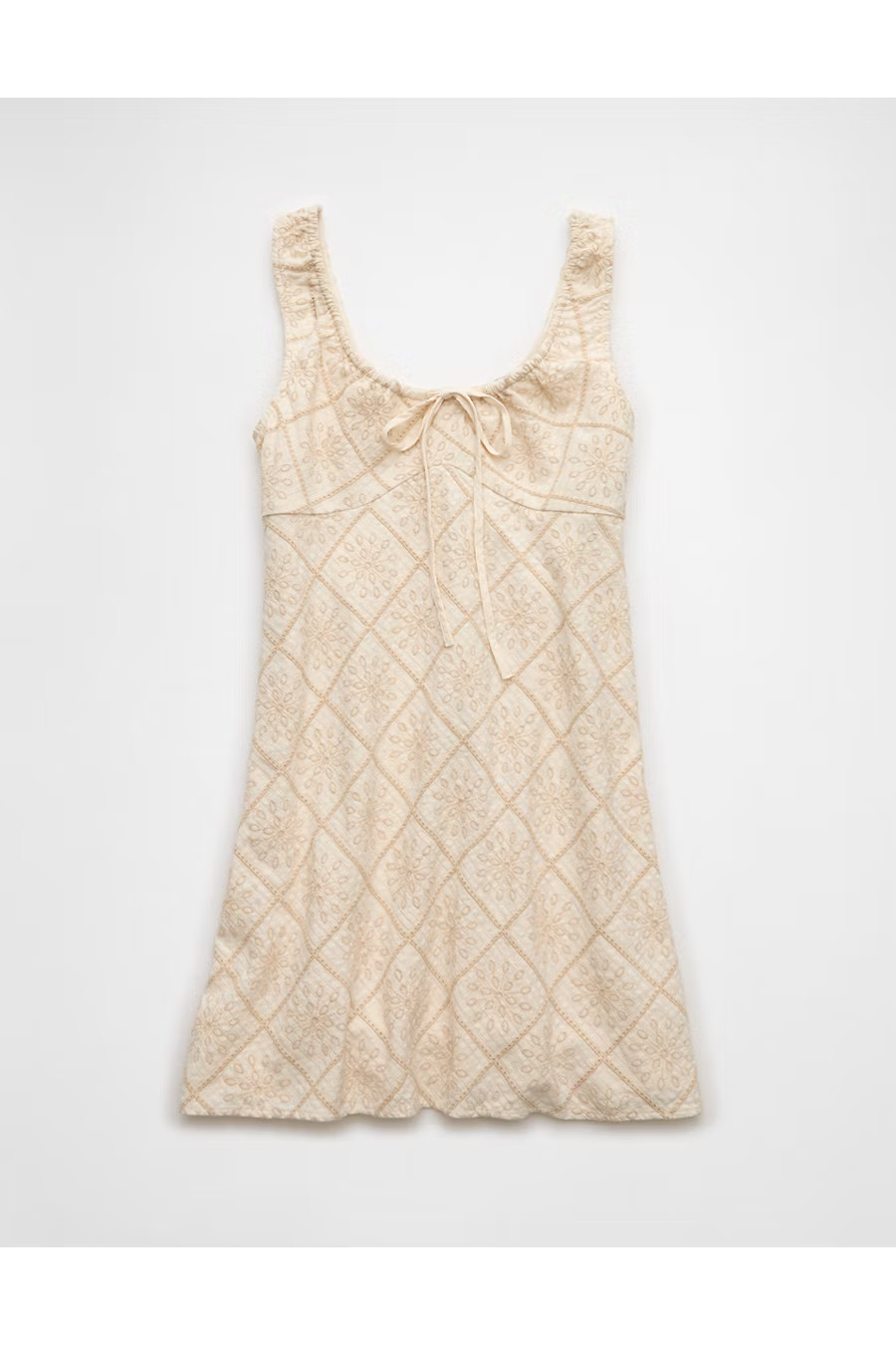 AE Tie Front Eyelet Mini Dress Women's Cream L | American Eagle Outfitters (US & CA)