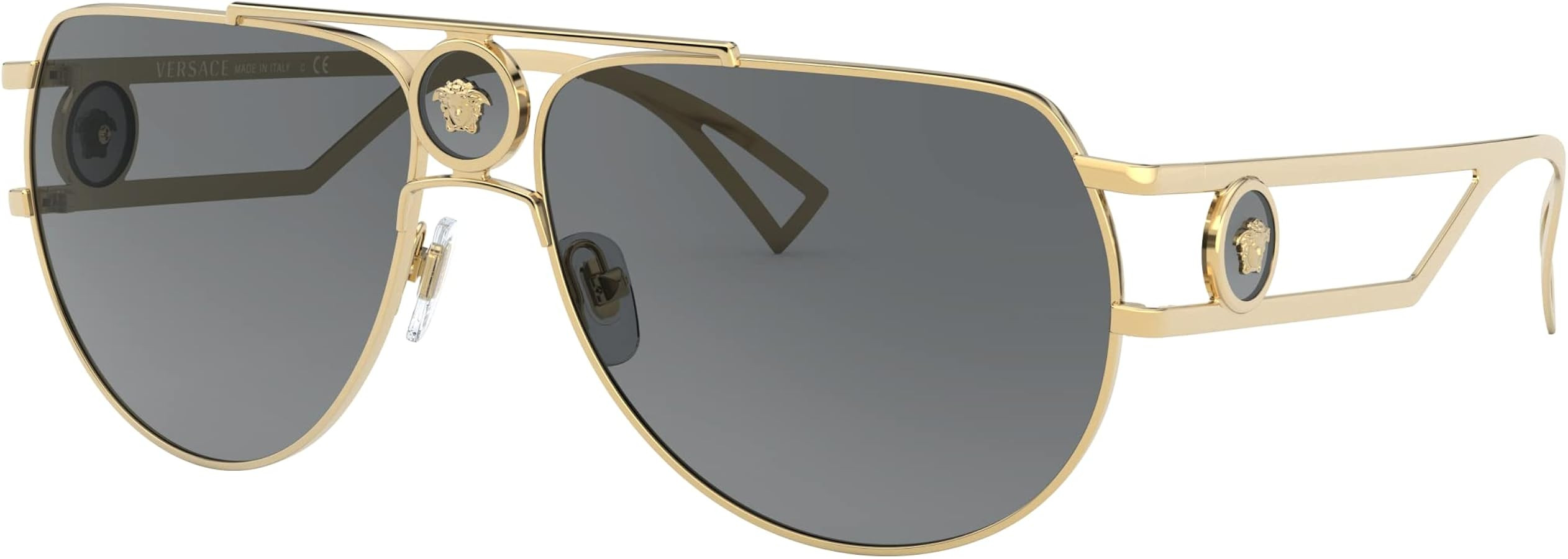 Versace VE 2225 100287 Gold Metal Aviator Sunglasses Grey Lens | Amazon (US)