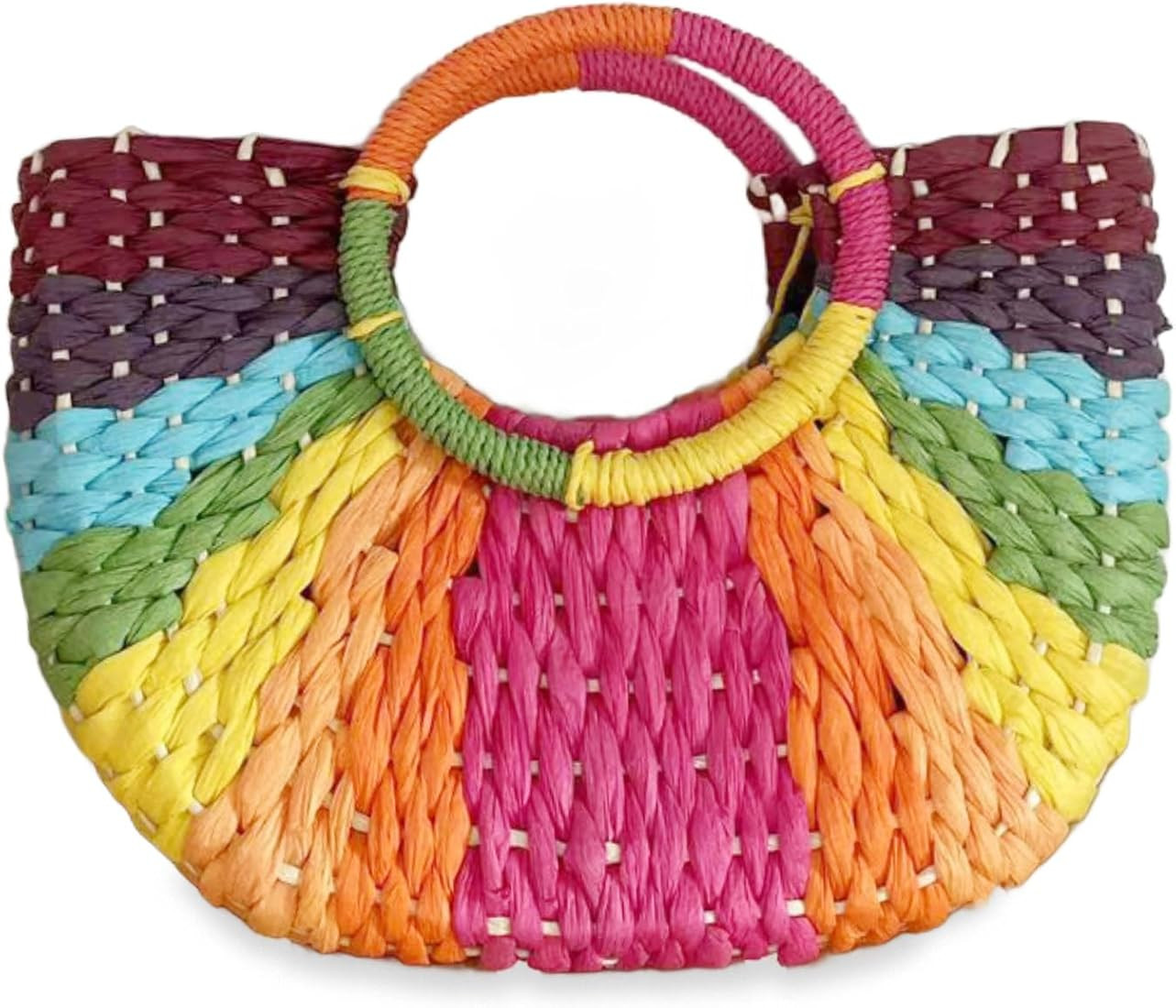 YYW Women Woven Bag Colorful Straw Tote Handbag Large Rattan Purse Summer Beach Bags (Purple) | Amazon (US)