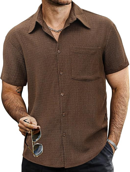 VATPAVE Mens Button Down Short Sleeve Shirt Summer Beach Hawaiian Shirts | Amazon (US)