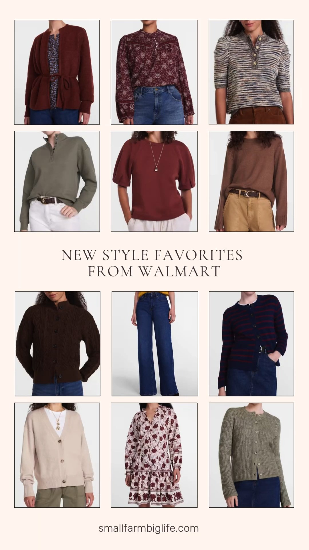 New style favorites from Walmart just landed, and this Scenario collection is full of cozy layers worth grabbing before they sell out.

For sweaters, the wine red open tie cardigan is a lightweight layer with long sleeves that works over anything, and the nutmeg brown cozy crewneck sweater is the classic pullover you will reach for on repeat. The chocolate brown cable cardigan has a mid weight feel that is perfect for cooler days, and the dusty olive green open knit cardigan and light oatmeal heather button front cardigan are both lightweight enough to layer without bulk. Don't miss the dark navy and wine red crewneck cardigan with patch pockets either.

For tops, the brown multi henley sweater with puff sleeves brings a little detail to a basic layer, and the dusty olive green waffle knit button top is a great transitional piece. The wine red fleece top with lantern sleeves and the wine red floral quilted detail long sleeve top both bring texture and warmth without needing a jacket over them.

Rounding it out: the dark wash wide leg jeans are the denim silhouette everyone is wearing this season, and the burgundy and cream floral tiered hem dress with long sleeves is an easy one and done option for fall. 

 #falloutfits #fallfashion #walmartfashion #walmartfinds #walmartstyle #LTKootd #LTKOver40 #LTKWorkwear