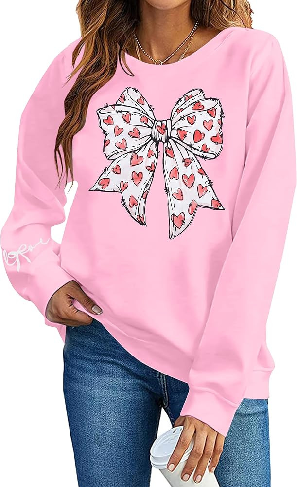 KIDDAD Valentines Day Sweatshirt for Women Valentine Cute Love Heart Graphic Shirts Casual Pink B... | Amazon (US)