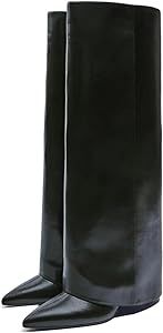 Goolita Women's Stiletto Heel Knee High Boots Pointed Toe Slip On Fold Over Boots For Women Sewin... | Amazon (US)