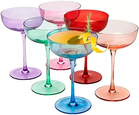 Estelle Colored Glass Estelle Hand-Blown Colored Cocktail Coupe Glasses (Set of 6) - Mixed Set (Set of 6)