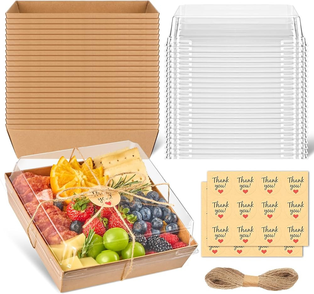 7 x 7 Inch Large Charcuterie Boxes with Clear Lids, 20 Pack Disposable Square Kraft Bakery Boxes ... | Amazon (US)