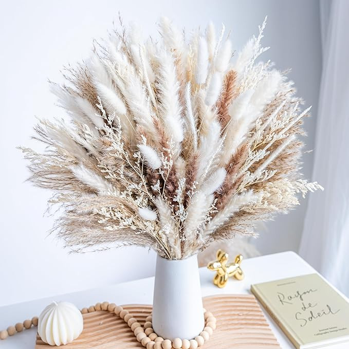 96PCS Natural Dried Pampas Grass Boho Home Decor Bouquet Phragmites Dried Flowers Bouquet for Wed... | Amazon (US)
