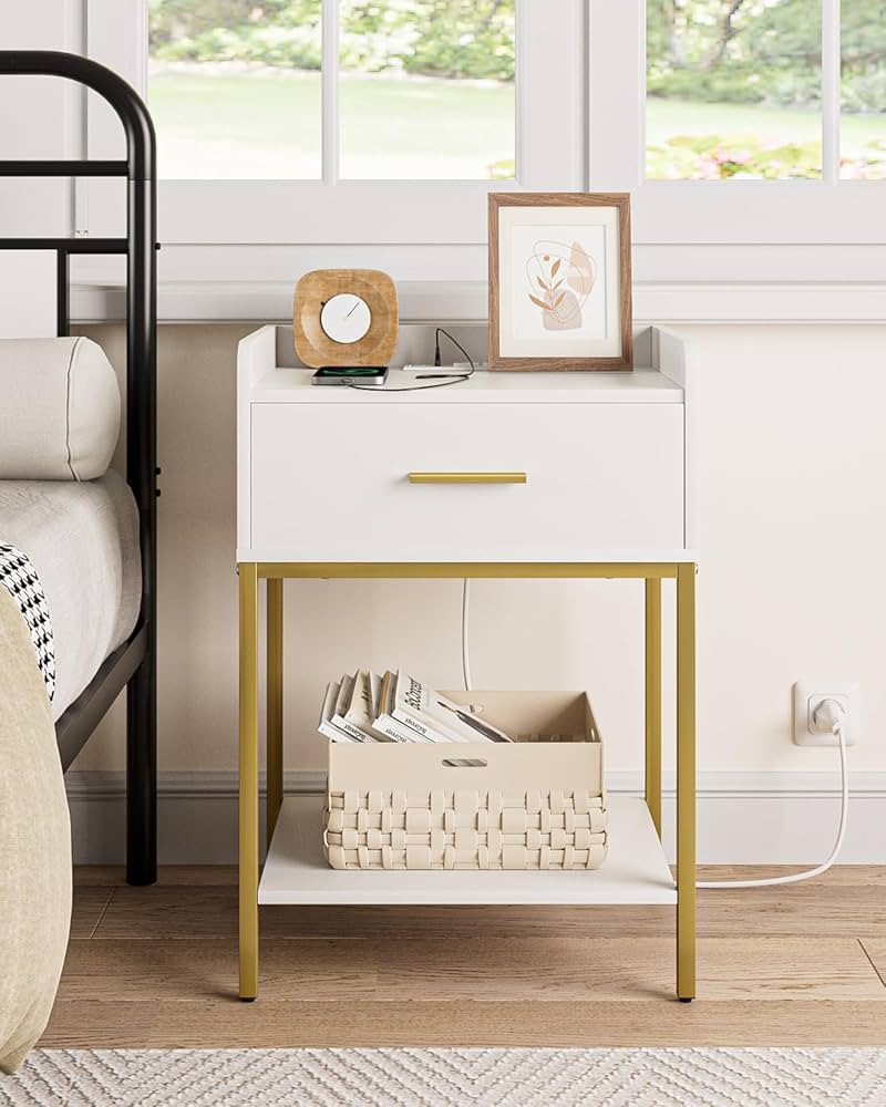 Masupu Nightstand with Charging Station,3-Tier Modern Bedside Night Stand with Storage Drawer and... | Amazon (US)