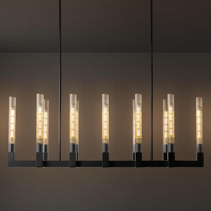 Black Farmhouse Dining Room Chandelier,Modern Linear Rectangle Chandelier | Long Glass Rh Rectang... | Amazon (US)