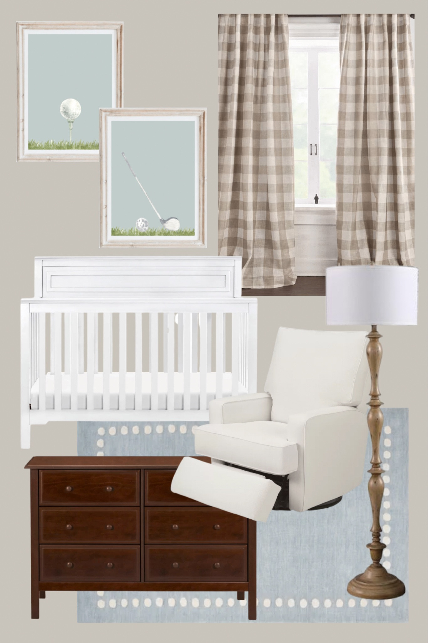 Gold themed nursery. Baby boy nursery decor. Classic boy nursery. Cute boy nursery furniture. Gingham curtains. White crib for baby nursery. Blue boy nursery. Wood nursery dresser. Neutral themed nursery. Golf themed decor. Golf decor for home office. Golf wall decor. Golf lover. Boy room. Toddler boy rooms.

#LTKmens #LTKbump #LTKkids