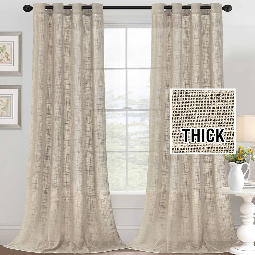 H.VERSAILTEX Linen Curtains Natural Linen Blended Curtains for Living Room Burlap Linen Textured ... | Amazon (US)