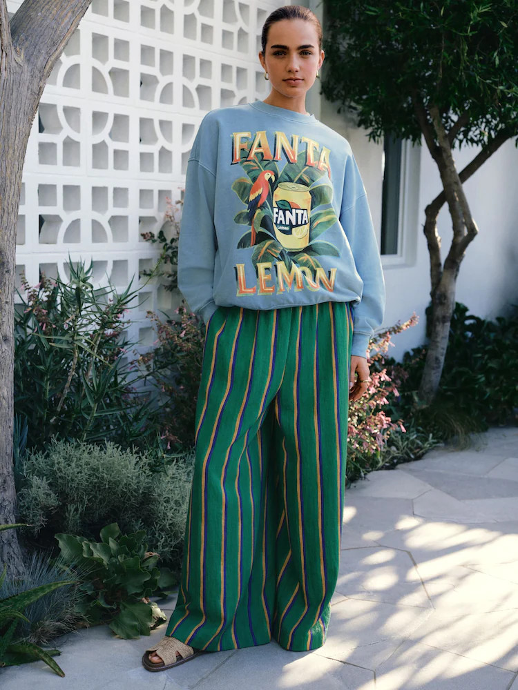 Green/Yellow Stripe Pull On Super Wide Leg Trousers | Next US